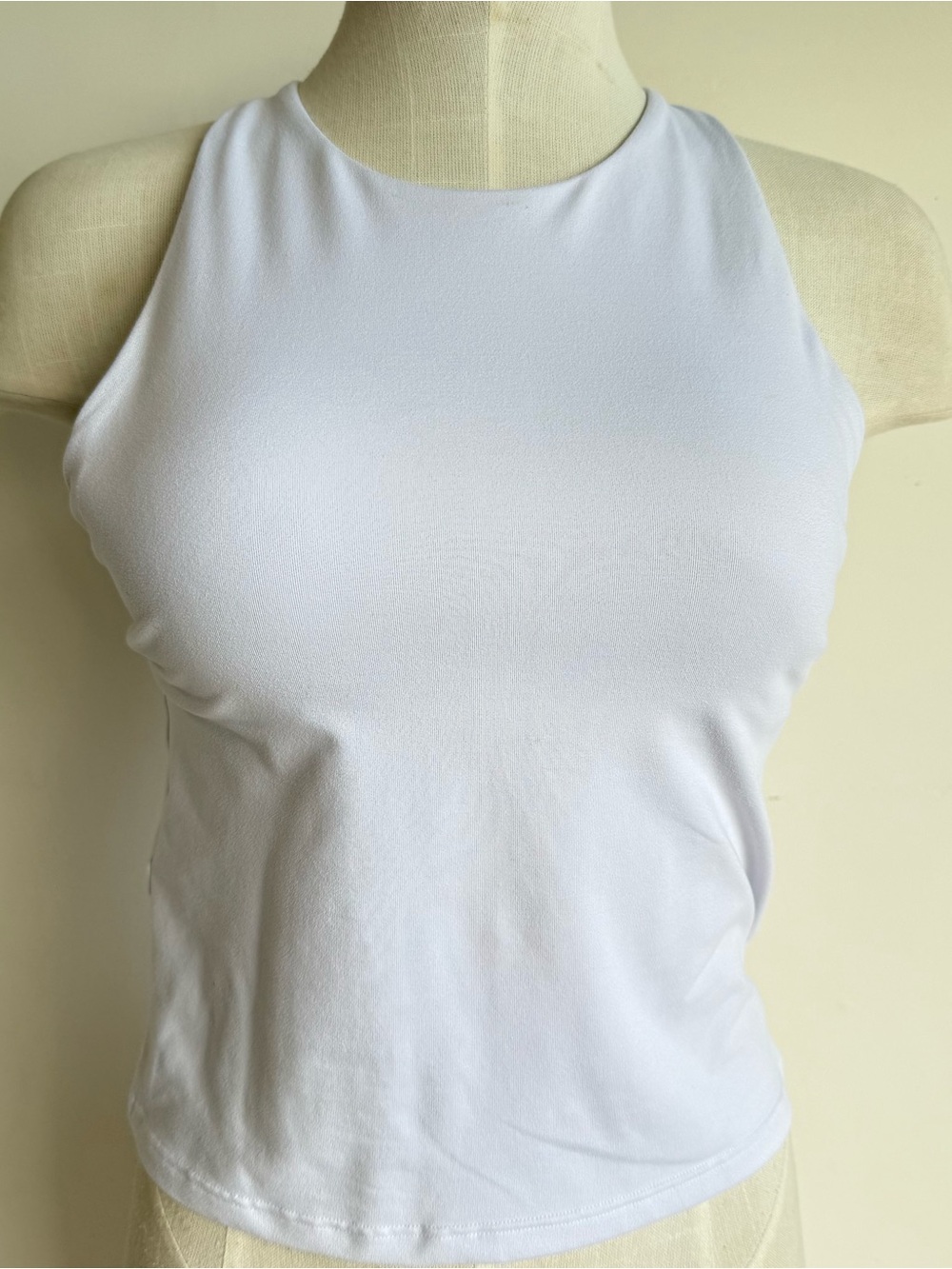 Fabletics crop top small white strappy padded halter neck logo RacerBack sport